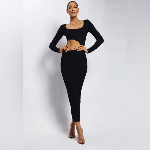 Meshki NWT Gaia Cut Out Asymmetric Knitted Midi Dress Women’s Size Medium Black - Picture 1 of 11